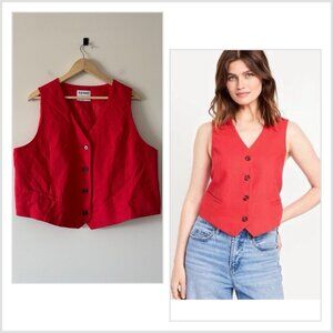 Old Navy Women’s Linen Blend Vest Top Size XL Red Career Office Preppy Capsule